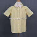 Fashion summer yellow cotton check fabric boy shirts